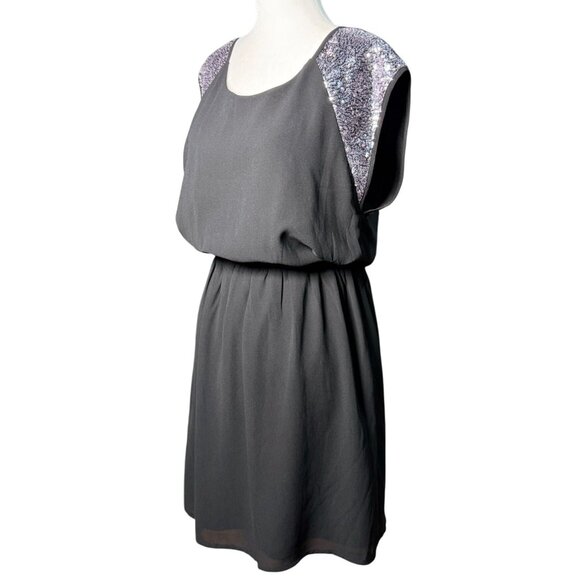 Pixley Womens Size M Sleeveless Black Dress Sequined Shoulders Elegant Classic - Picture 3 of 10